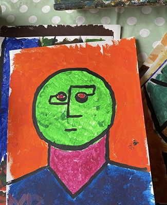 The Silent Thinker with Bright Green Mask